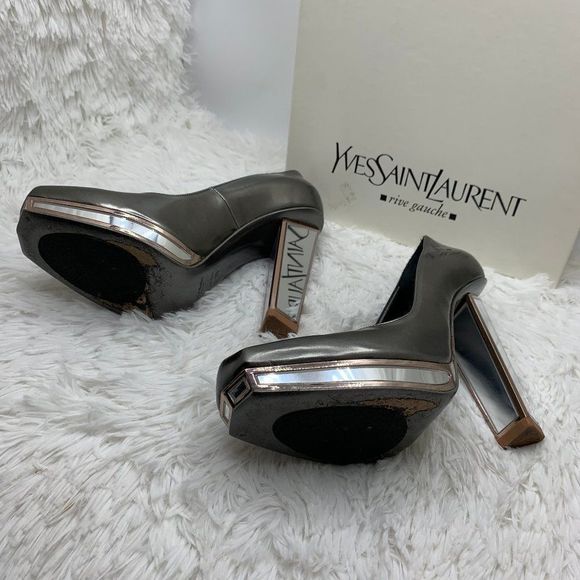 Yves Saint Laurent Mirror Pumps YSL Heels Silver Pewter Vintage mirrored vtg 8.5 - Picture 7 of 14